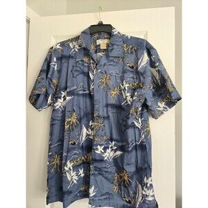 High surf Hawaiian Shirt Men’s Size: L Blue Palms Kauai Oahu Nuhau